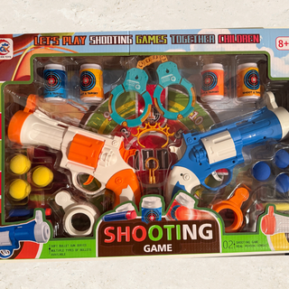Shooting Game Set – Dual Revolvers with Targets, Bullets & Handcuffs