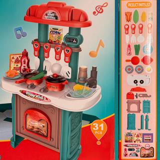 Kitchen Chefs Playset – 31 PCS Cooking Station with Lights, Sounds & Water Sink