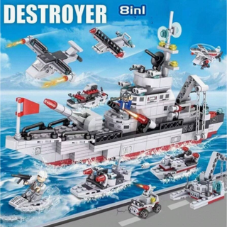 8-in-1 Warship Building Blocks Set – Boats, Aircraft & Military Vehicles
