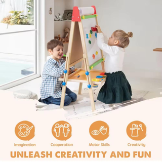 3-in-1 Kids Wooden Art Easel – Double-Sided Chalkboard, Whiteboard & Paper Roll Stand