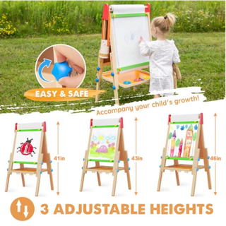 3-in-1 Kids Wooden Art Easel – Double-Sided Chalkboard, Whiteboard & Paper Roll Stand
