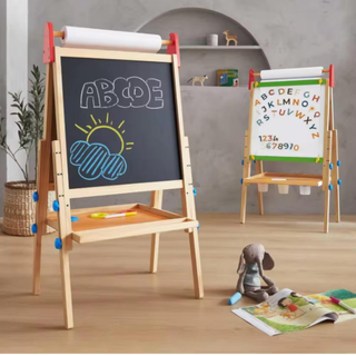 3-in-1 Kids Wooden Art Easel – Double-Sided Chalkboard, Whiteboard & Paper Roll Stand