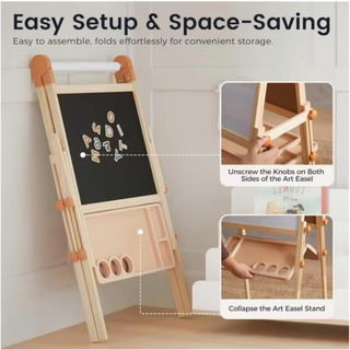 3-in-1 Kids Wooden Art Easel – Double-Sided Chalkboard, Whiteboard & Paper Roll Stand