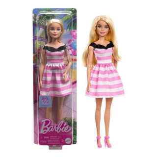 Barbie Fashion Doll – Blonde Hair with Pink & White Striped Dress