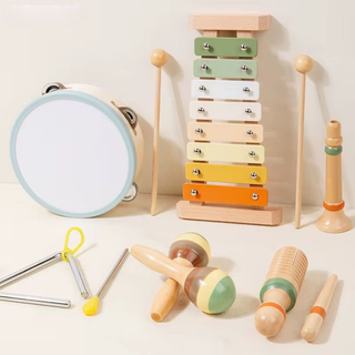 Vintage Wooden Music Set for Kids – Xylophone, Drum, Maracas & More
