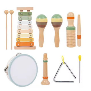 Vintage Wooden Music Set for Kids – Xylophone, Drum, Maracas & More