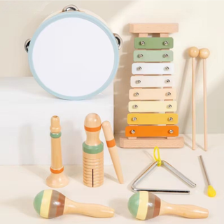 Vintage Wooden Music Set for Kids – Xylophone, Drum, Maracas & More