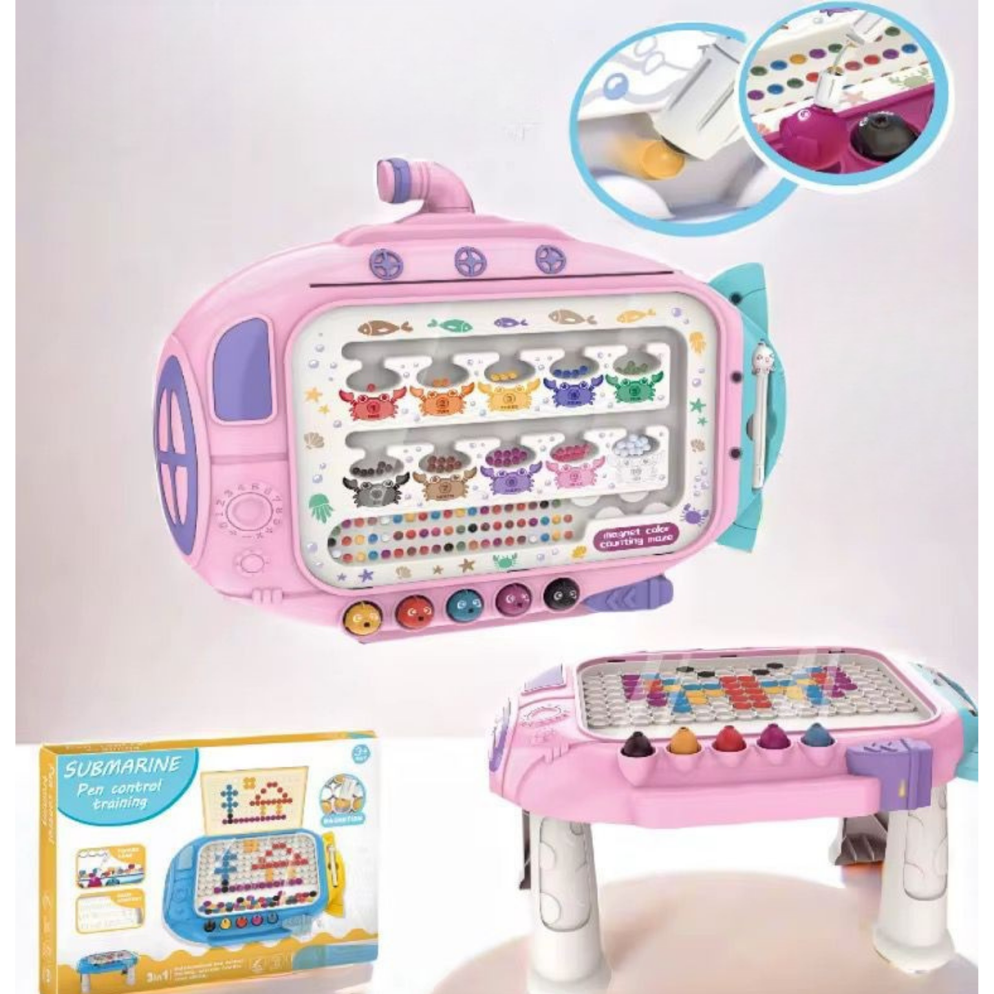 3-in-1 Submarine Mosaic Art Board– Dot Painting, Color Matching & Fine Motor Fun!