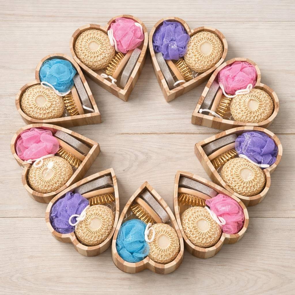 Heart-Shaped Spa Gift Set – Loofah, Bath Brush & Body Care Kit
