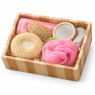 Luxury Spa Gift Set in Wooden Box – Loofah, Brush, Mirror & Body Care Essentials