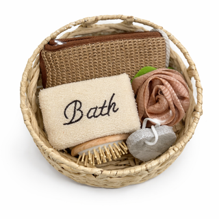 Natural Spa Bath Set in Woven Basket – Loofah, Bath Sponge, Brush & Pumice Stone