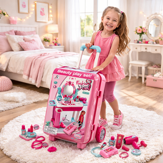 2-in-1 Beauty Trolley Play Set β Rolling Makeup Suitcase That Turns Into Vanity Table