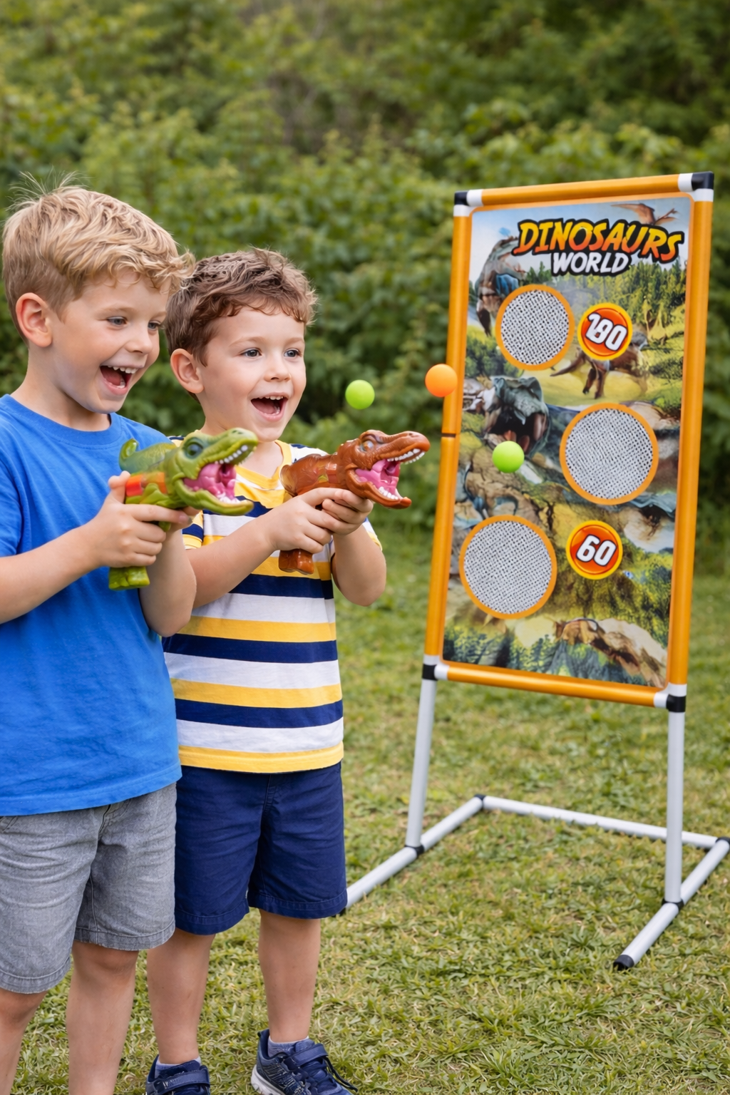 Dinosaur Popper Target Shooting Game β 2 Blasters + 20 Soft Foam Balls + Standing Target