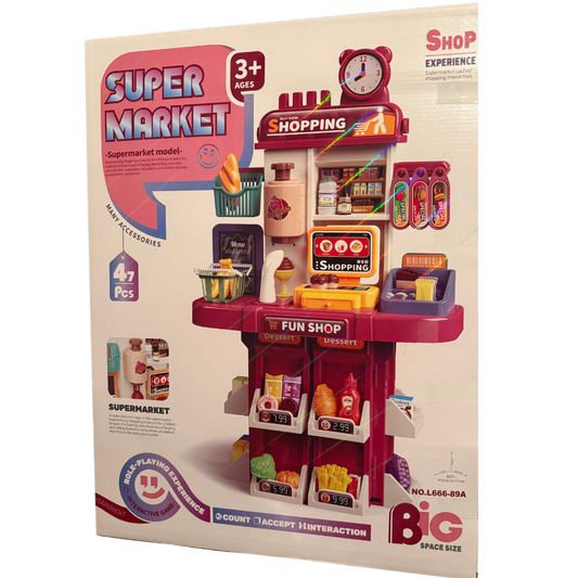 Supermarket Playset – 47 PCS Cashier & Shopping Role-Play Set for Kids (With Scanner, Register & Accessories)