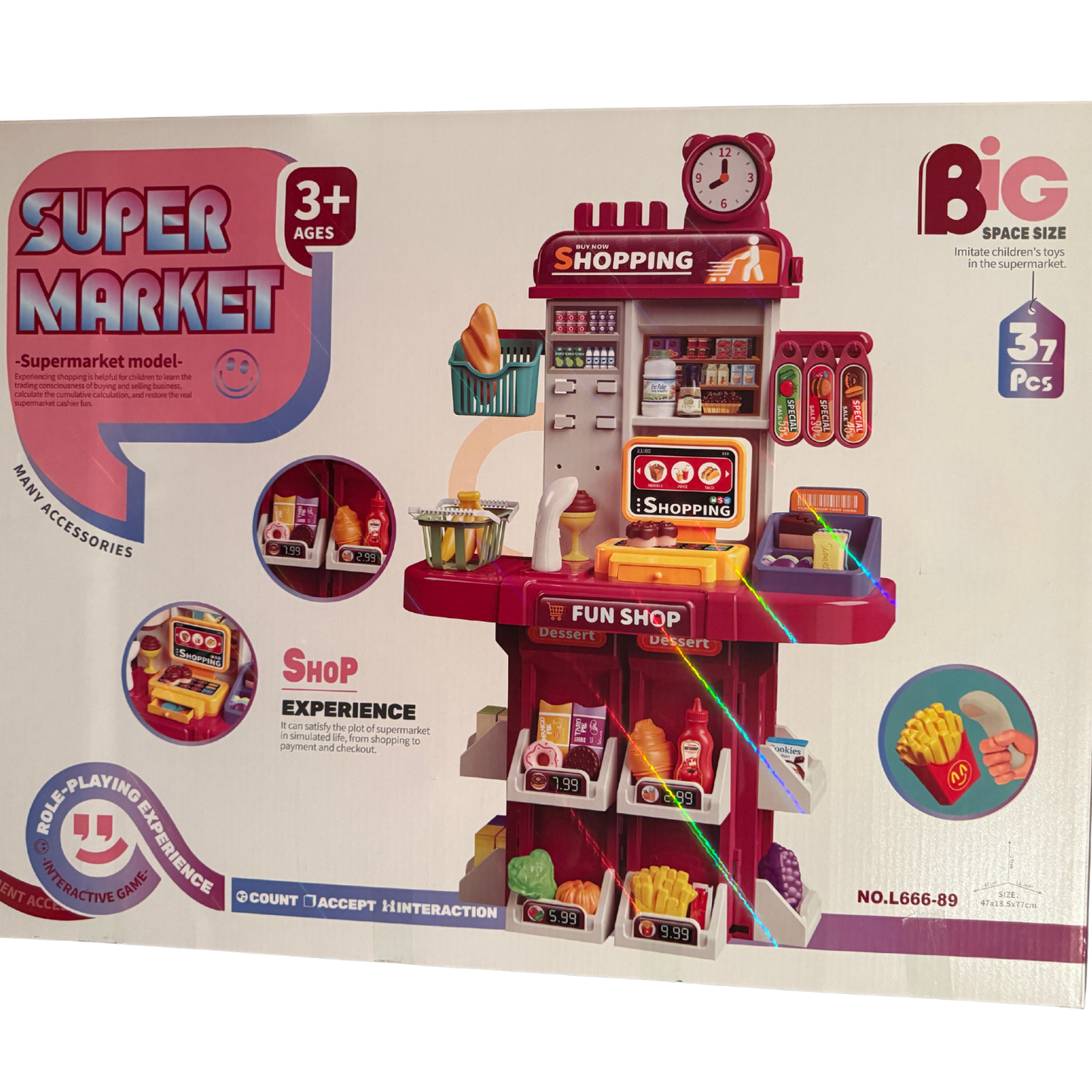 Supermarket Playset – 47 PCS Cashier & Shopping Role-Play Set for Kids (With Scanner, Register & Accessories)