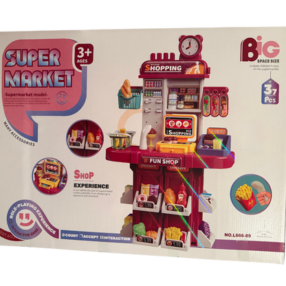 Supermarket Playset – 47 PCS Cashier & Shopping Role-Play Set for Kids (With Scanner, Register & Accessories)