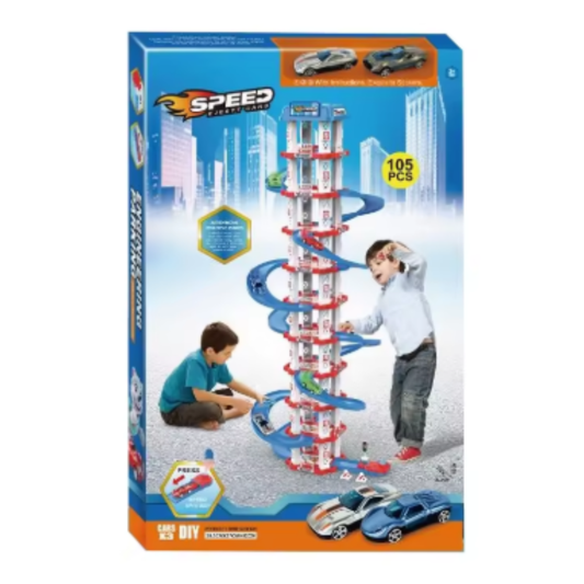 Speed Spiral Parking Tower Track – DIY Racing Car Playset (105 PCS)