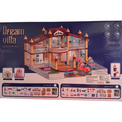 Dream Villa Luxury Dollhouse Set - 207 Pieces Princess Mansion with Furniture, Doll & Car!