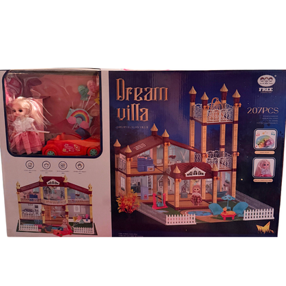 Dream Villa Luxury Dollhouse Set - 207 Pieces Princess Mansion with Furniture, Doll & Car!