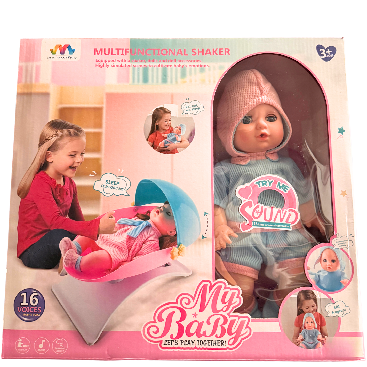 Talking Baby Doll + Rocking Cradle & Accessories