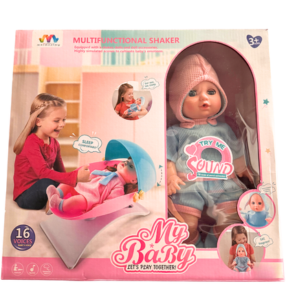 Talking Baby Doll + Rocking Cradle & Accessories