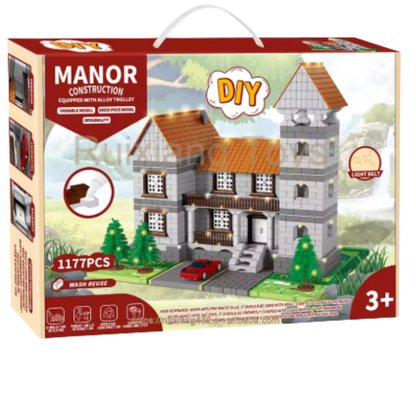 DIY Manor Construction Brick Set – Light-Up Castle House (1177 PCS)