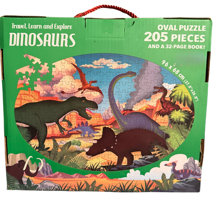 Dinosaurs Oval Puzzle Set – 205 Pieces with 32-Page Educational Book