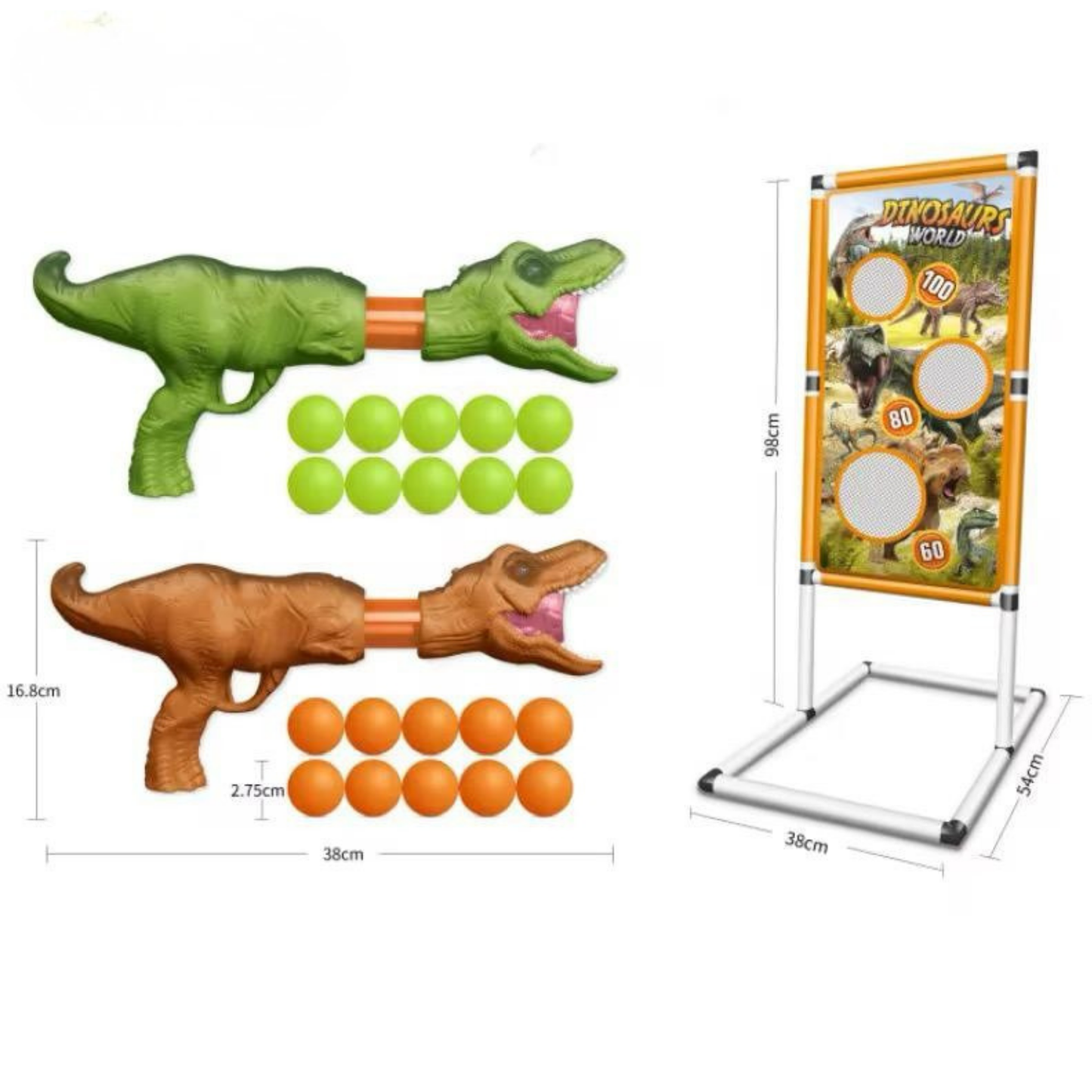 Dinosaur Popper Target Shooting Game – 2 Blasters + 20 Soft Foam Balls + Standing Target