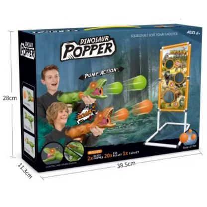 Dinosaur Popper Target Shooting Game – 2 Blasters + 20 Soft Foam Balls + Standing Target