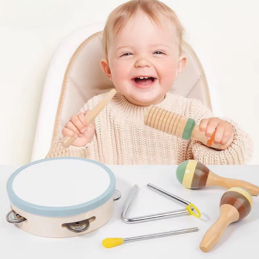 Vintage Wooden Music Set for Kids – Xylophone, Drum, Maracas & More