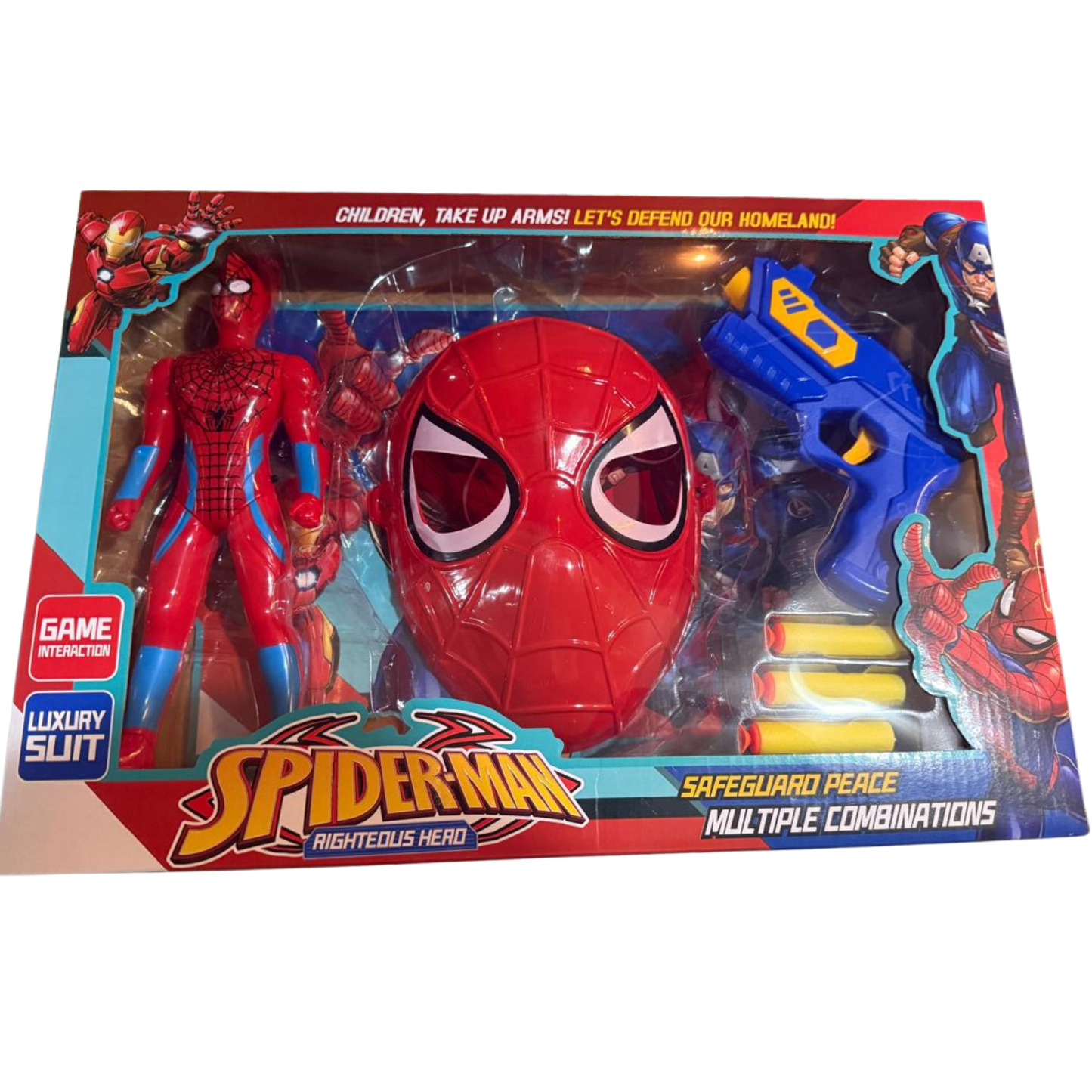 Avengers 2-in-1 Shooting Gun Playset with Spider-Man Mask & Action Figure