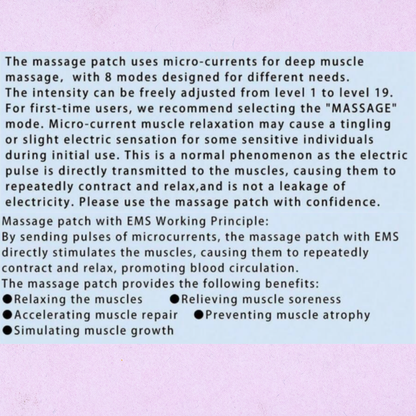 Portable EMS Full Body Massage Patch – 8 Modes, 19 Intensity Levels