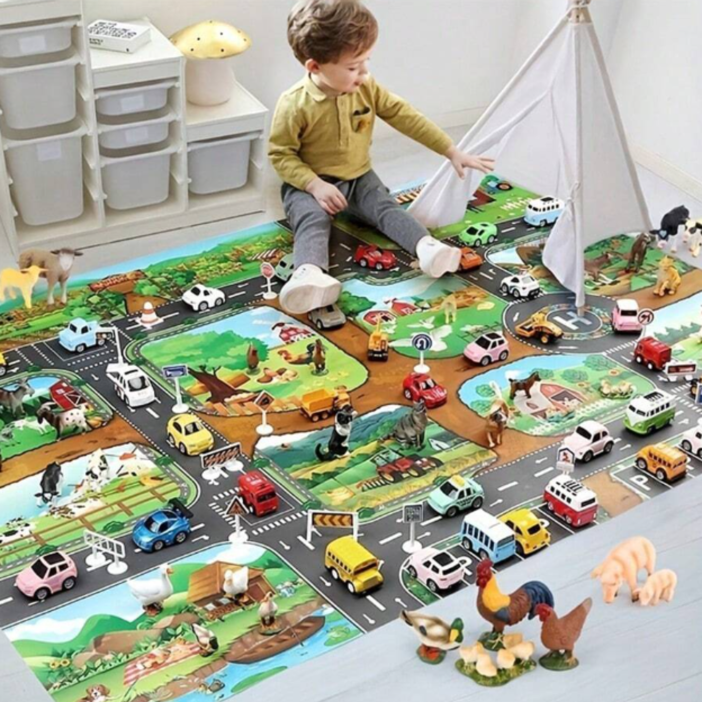 Interactive Kids Road Play Mat – Waterproof & Educational (130×100 cm)