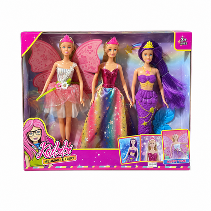 Kaibibi Mermaid & Fairy Doll Set / 3-in-1 Princess Collection!
