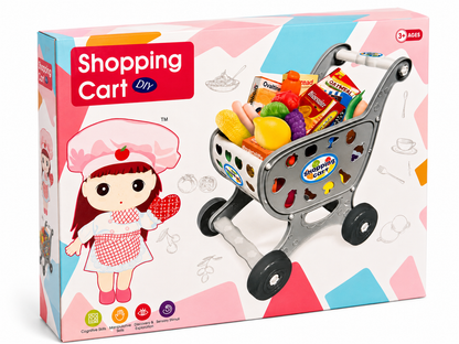 Kids’ Shopping Cart with Pretend Groceries Play Set!