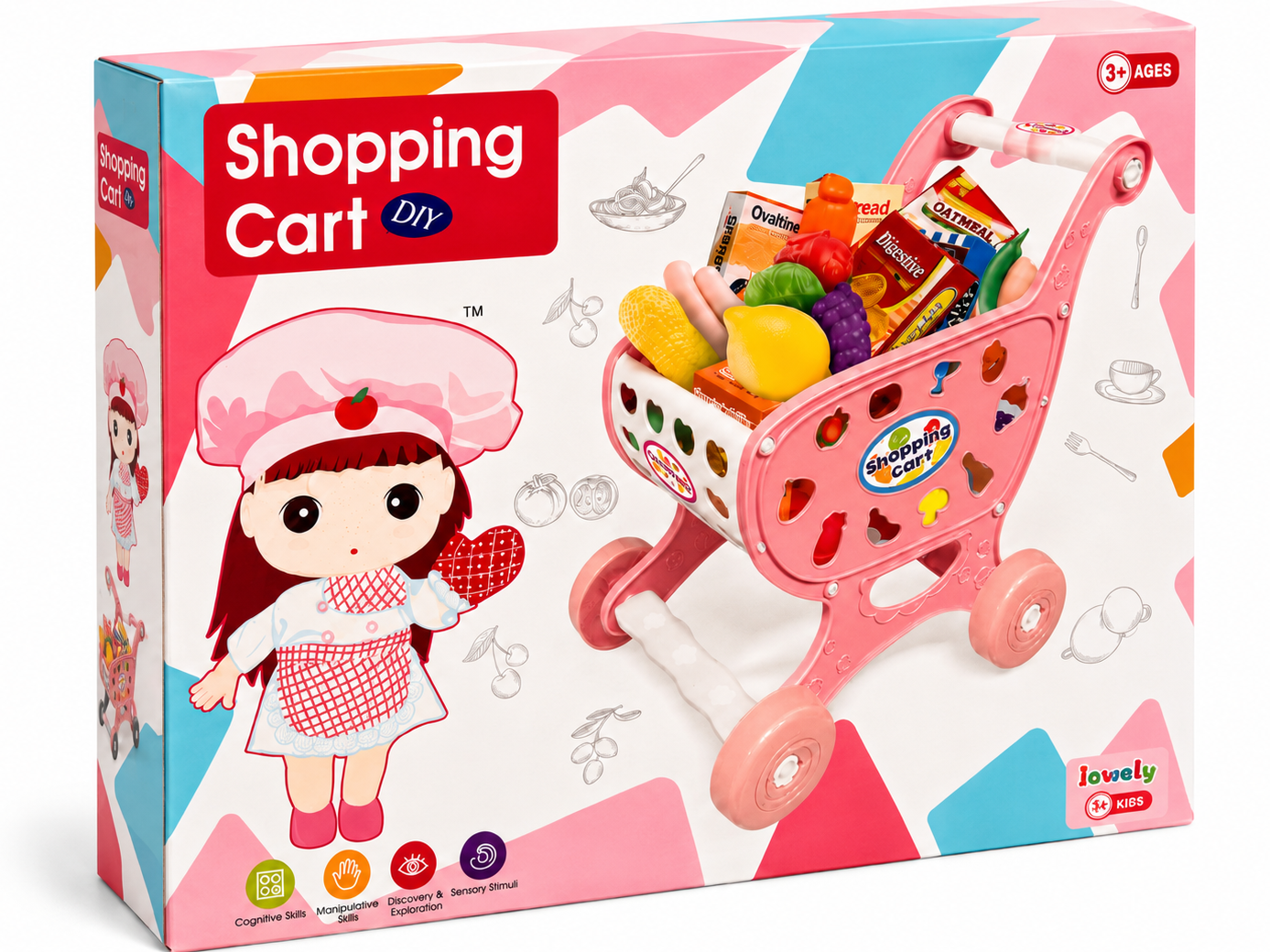 Kids’ Shopping Cart with Pretend Groceries Play Set!