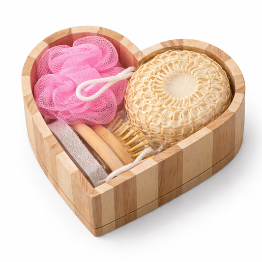 Heart-Shaped Spa Gift Set – Loofah, Bath Brush & Body Care Kit