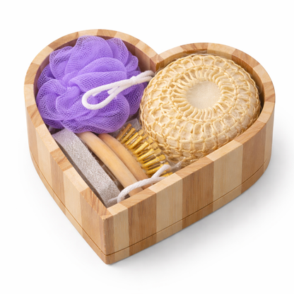 Heart-Shaped Spa Gift Set – Loofah, Bath Brush & Body Care Kit