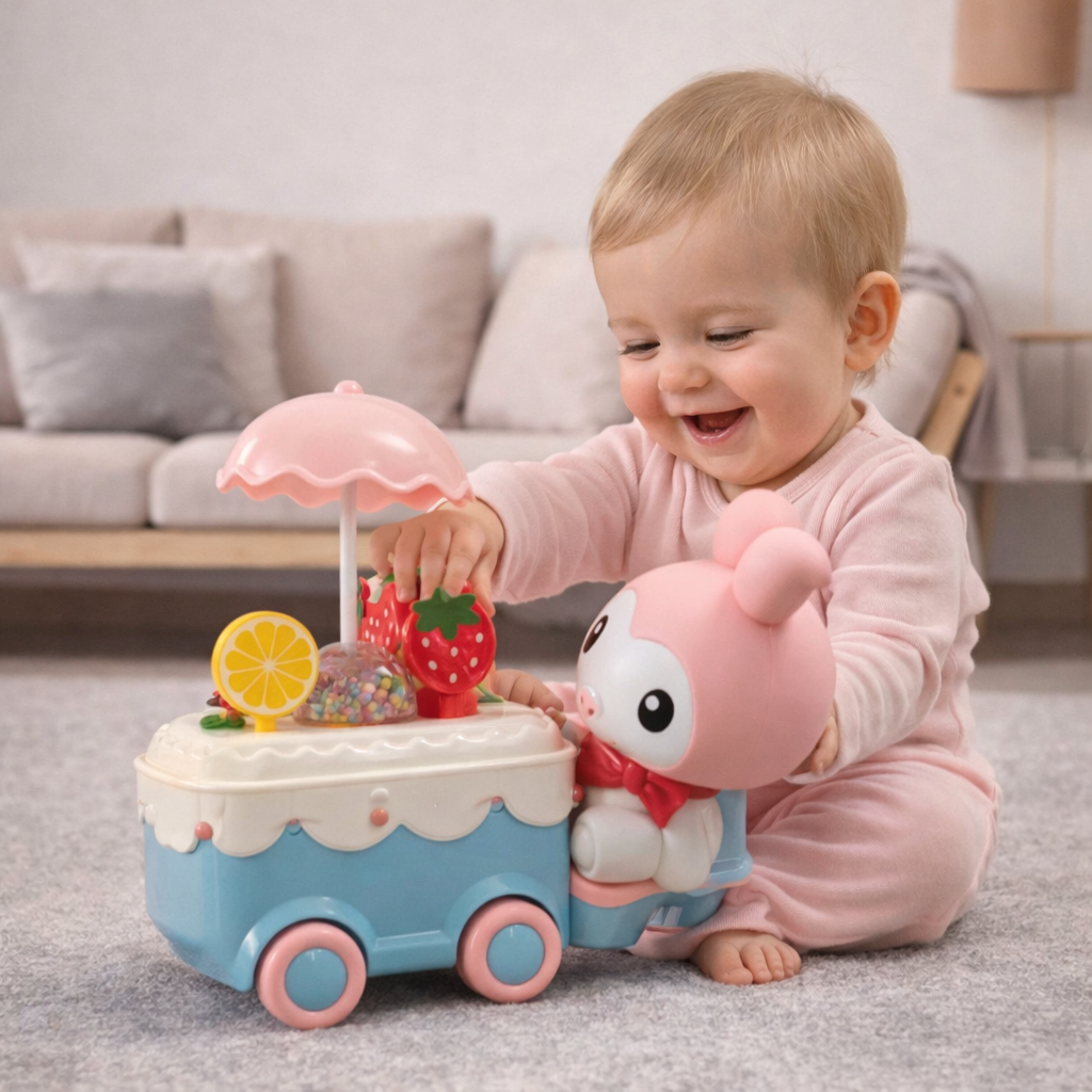 Candy Car Toy – Cute Character Ride with Flashing Lights & Music