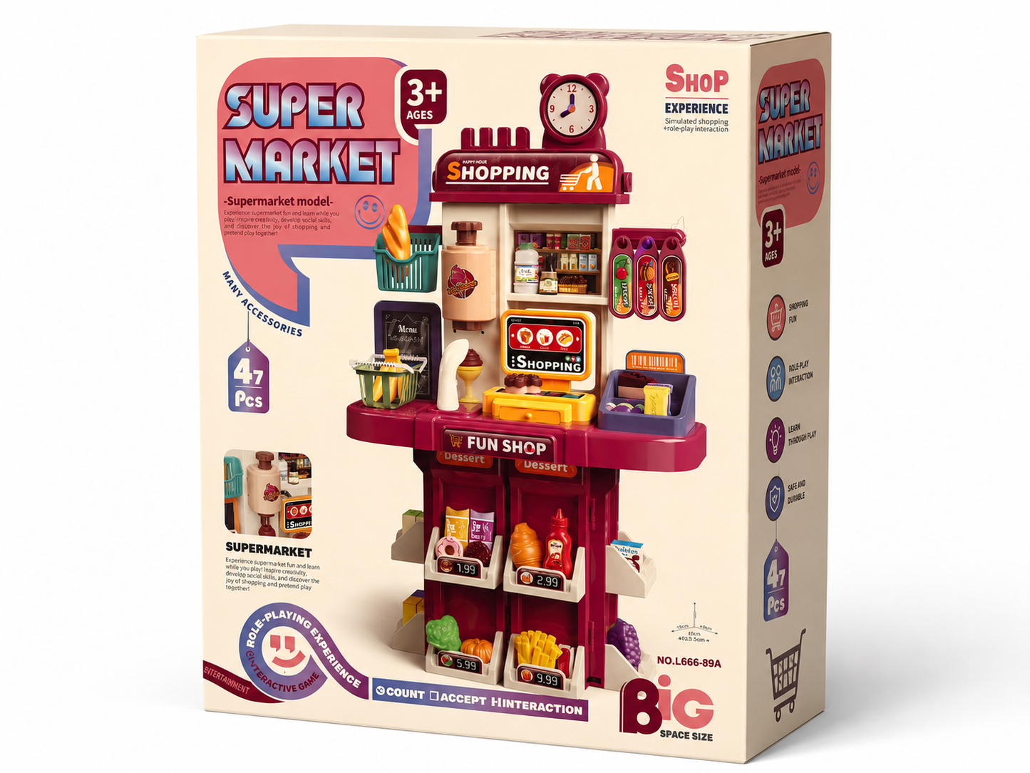 Supermarket Playset – 47 PCS Cashier & Shopping Role-Play Set for Kids (With Scanner, Register & Accessories)