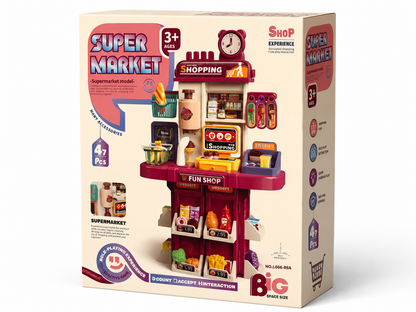 Supermarket Playset – 47 PCS Cashier & Shopping Role-Play Set for Kids (With Scanner, Register & Accessories)