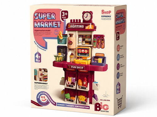Supermarket Playset – 47 PCS Cashier & Shopping Role-Play Set for Kids (With Scanner, Register & Accessories)