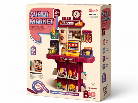 Supermarket Playset – 47 PCS Cashier & Shopping Role-Play Set for Kids (With Scanner, Register & Accessories)