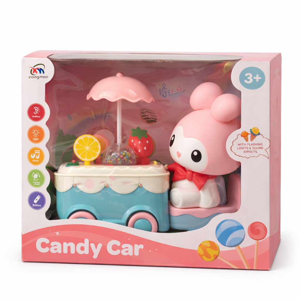 Candy Car Toy – Cute Character Ride with Flashing Lights & Music