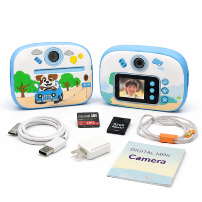 Digital Camera – Instant Print | Blue & Pink with Cute Cover & Paper Rolls Included