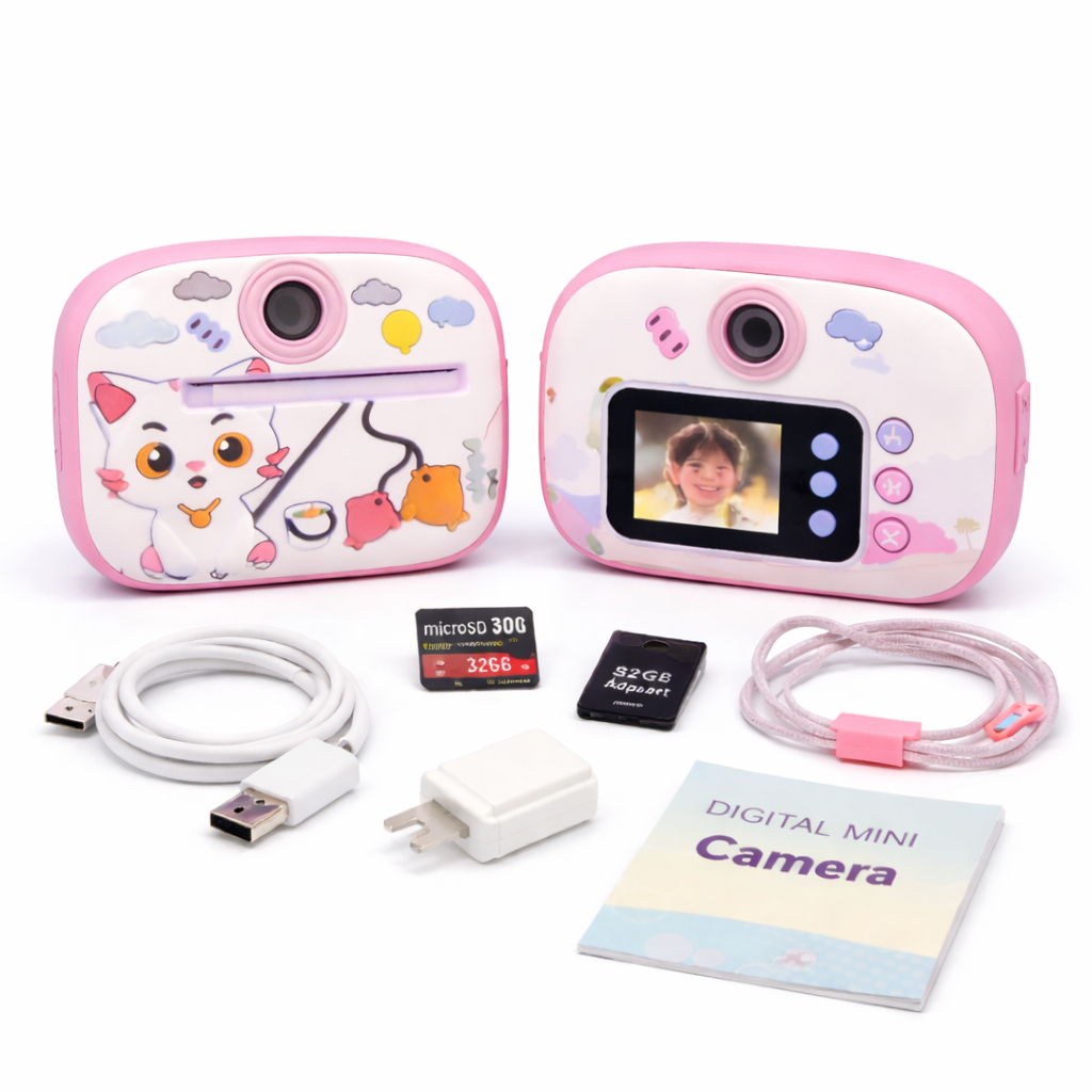 Digital Camera – Instant Print | Blue & Pink with Cute Cover & Paper Rolls Included