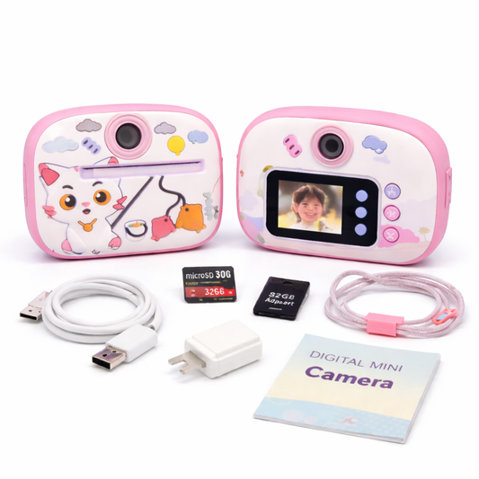 Digital Camera – Instant Print | Blue & Pink with Cute Cover & Paper Rolls Included
