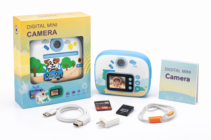 Digital Camera – Instant Print | Blue & Pink with Cute Cover & Paper Rolls Included