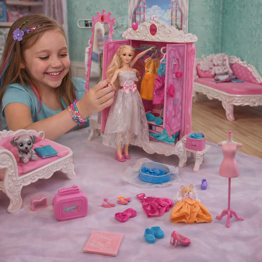 Sweet Home Princess Doll Playset – Fashion Bedroom Set with Doll, Wardrobe & Accessories