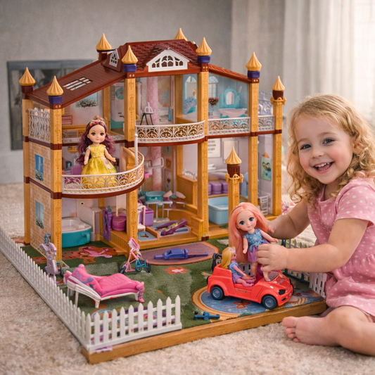 Dream Villa Luxury Dollhouse Set - 207 Pieces Princess Mansion with Furniture, Doll & Car!